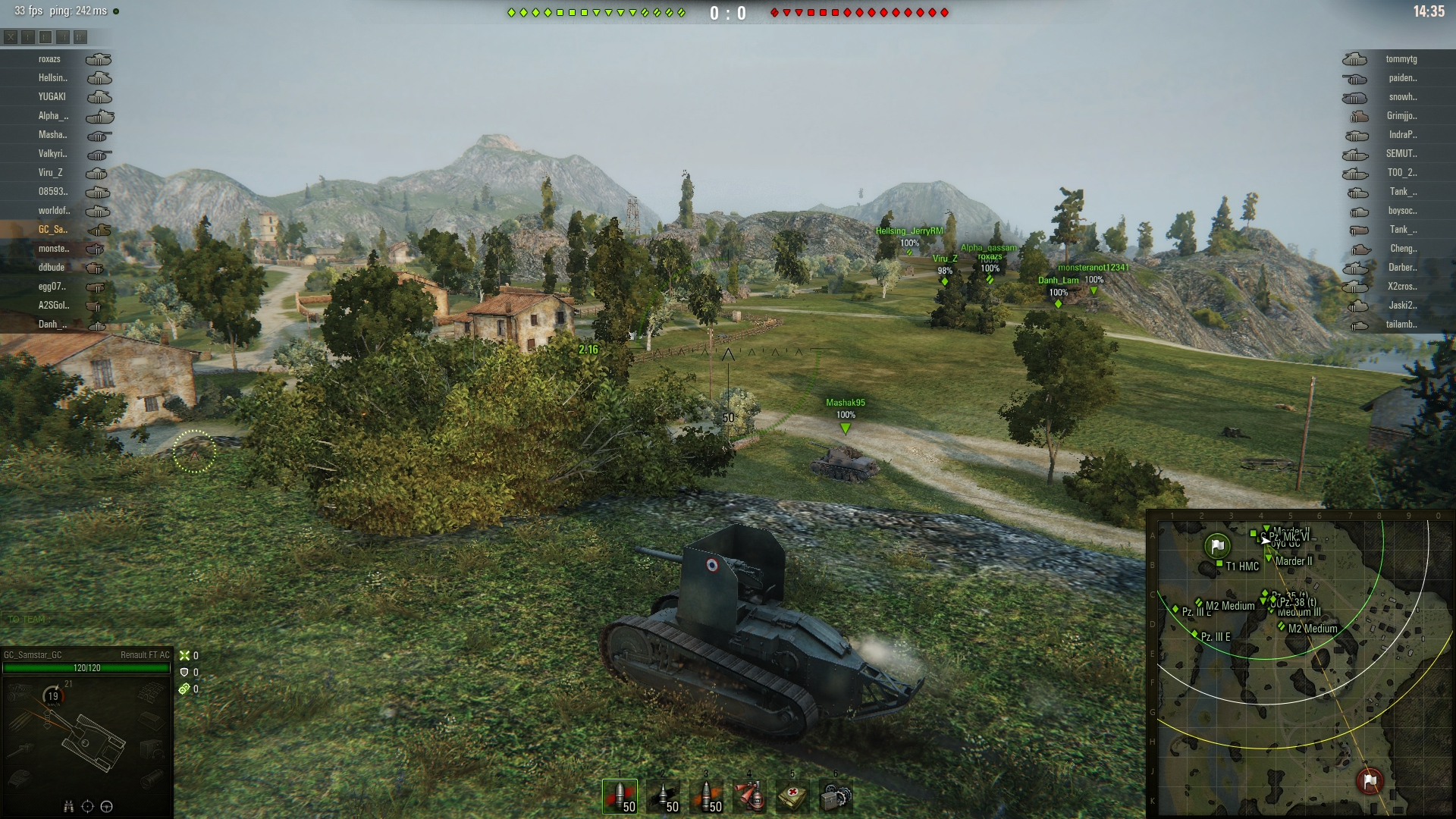 With an impressive gun depression, the Renault FT AC is better used as a hilltop sniper.