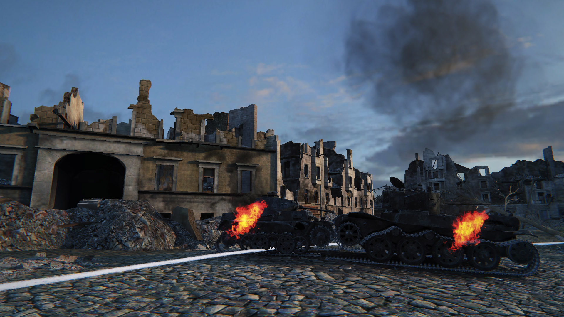 With the front two Panzer's destroyed, and the rear Panzer destroyed, the rest of the column could neither advance or treat, their only option to move off the highway and into the swampland.