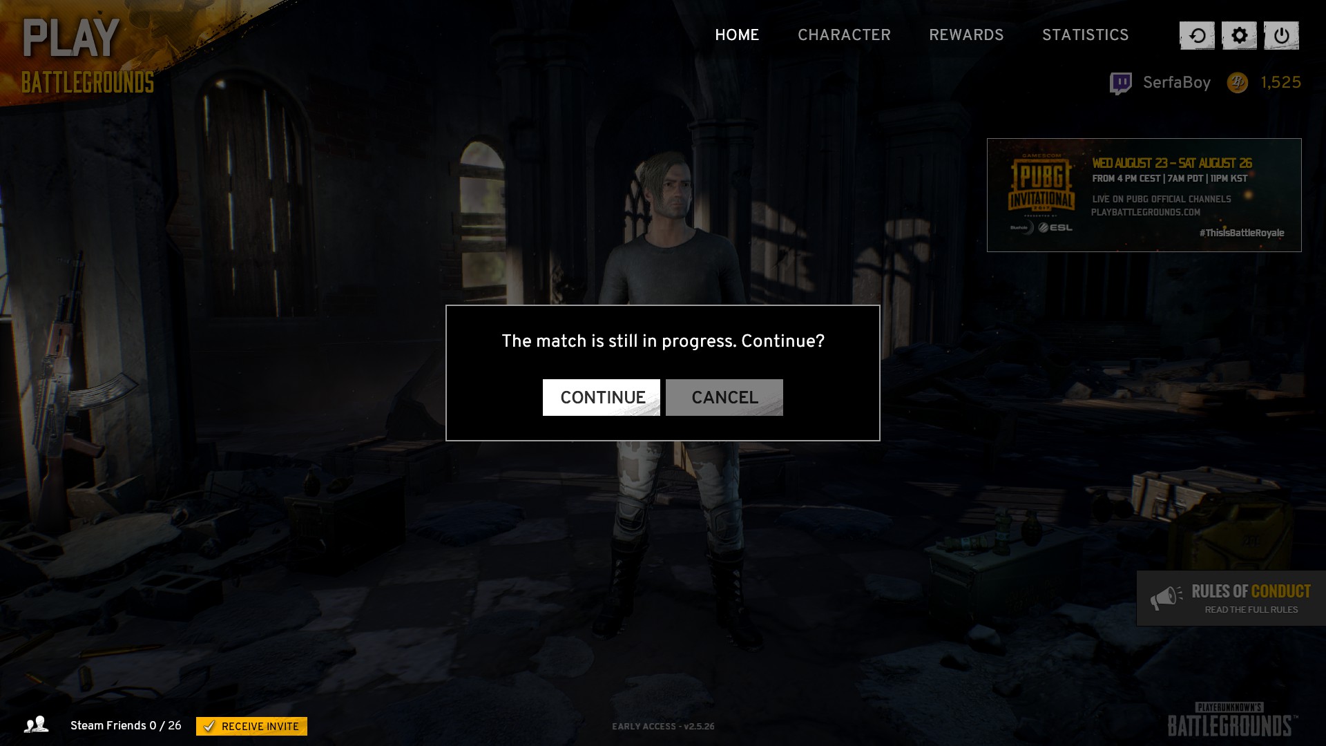 If your PUBG game crashed while in a match, you can relaunch the game and click 