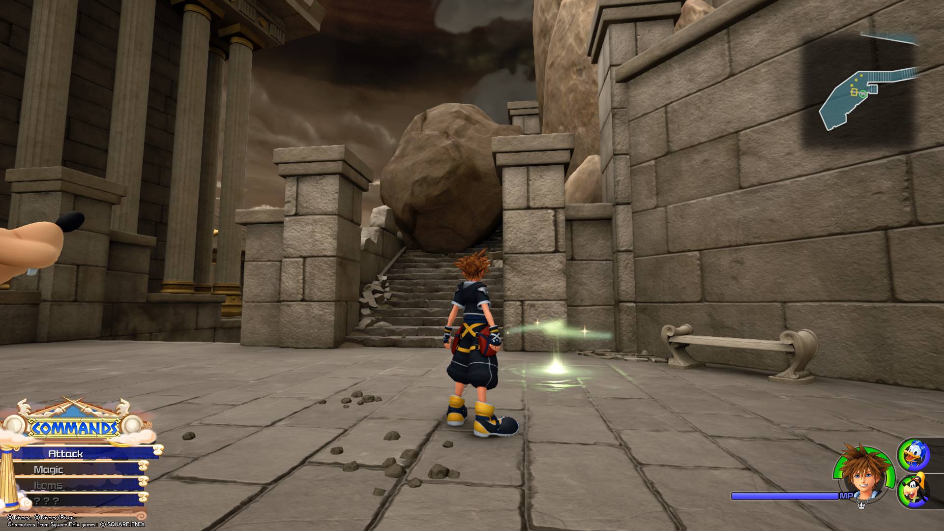 Save points appear as glowing green circles of light in Kingdom Hearts 3.