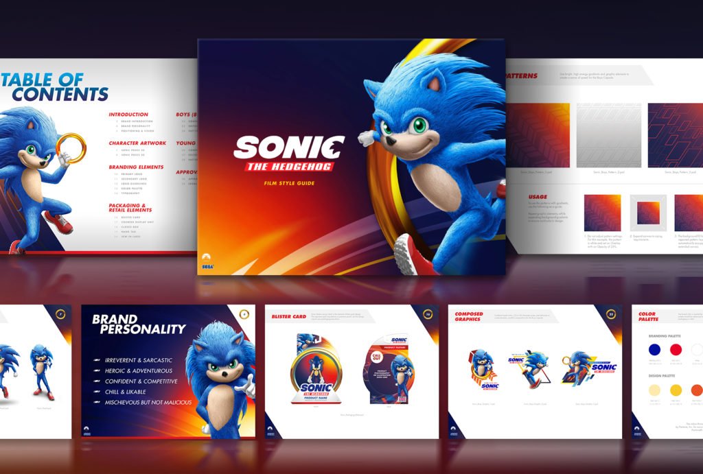 The branding deck provided to ad agency Hamagami/Carroll, Inc. show live-action Sonic in all his glorious weirdness.