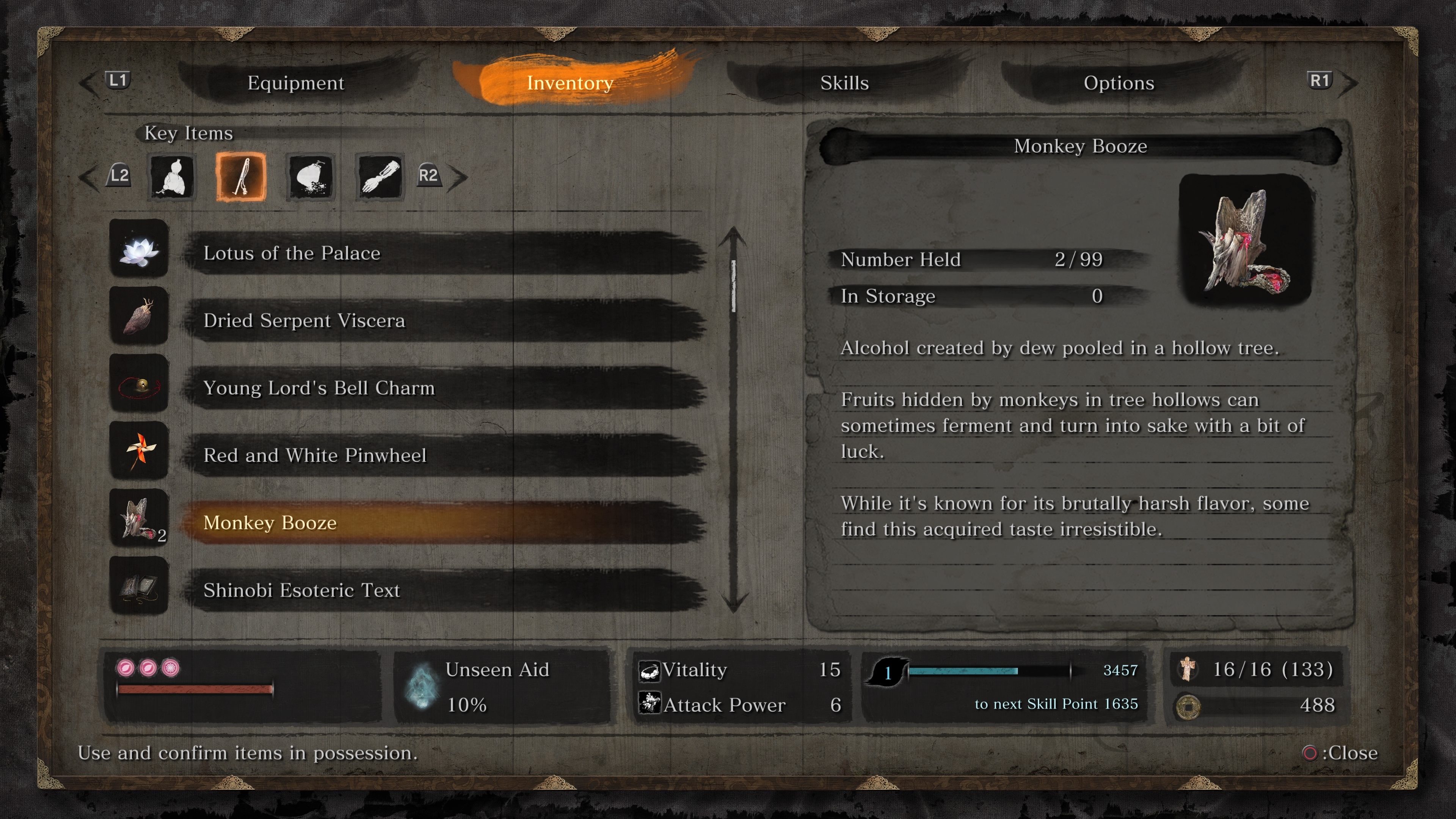 What to use Monkey Booze for in Sekiro: Shadows Die Twice