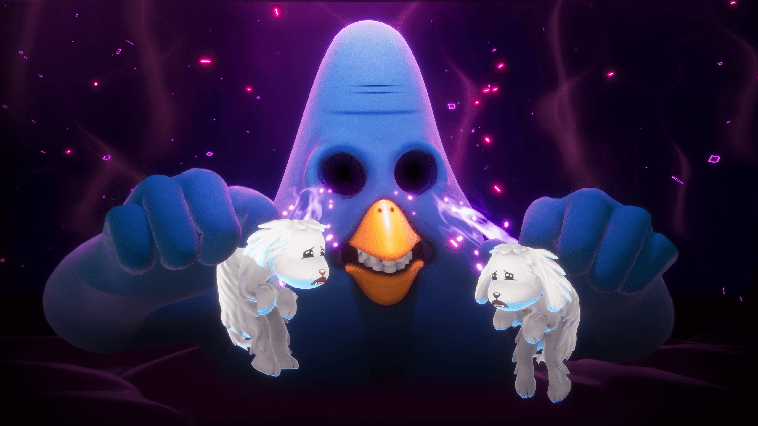 Trover Saves the Universe opens with a monster shoving both of your dogs into his eye sockets.