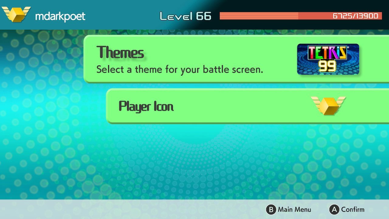 After selecting Customize, choose the Themes menu to cycle between your available theme options in Tetris 99.