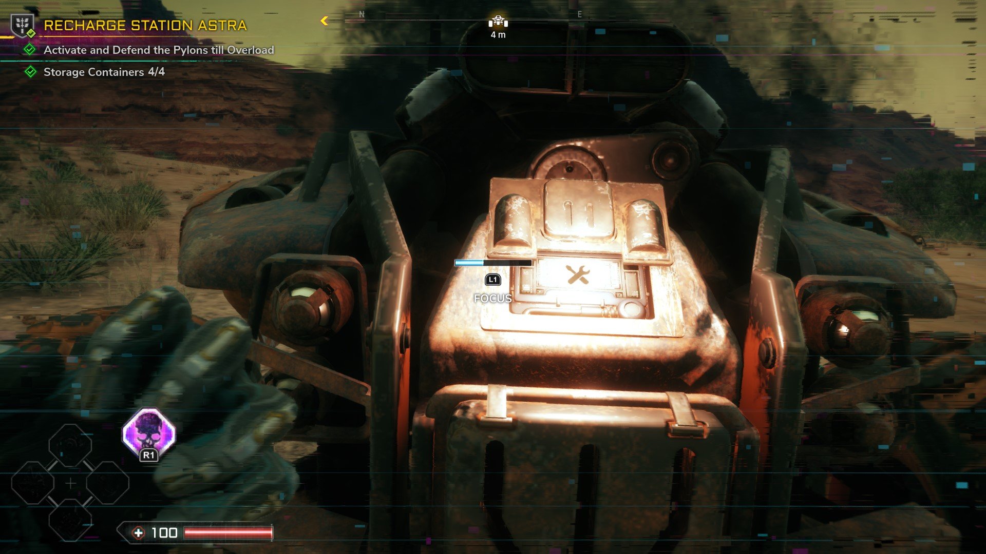 Hold L1 or LB to Focus on your vehicle and repair damage in Rage 2.