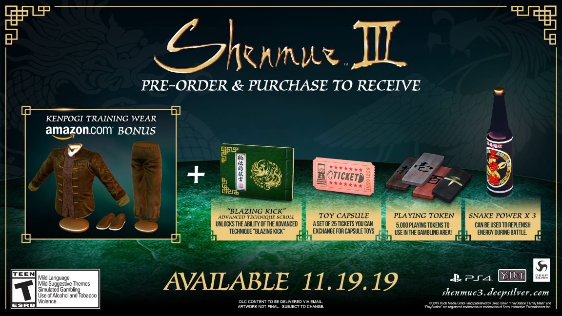 Shenmue 3 outfit amazon pre-order bonus