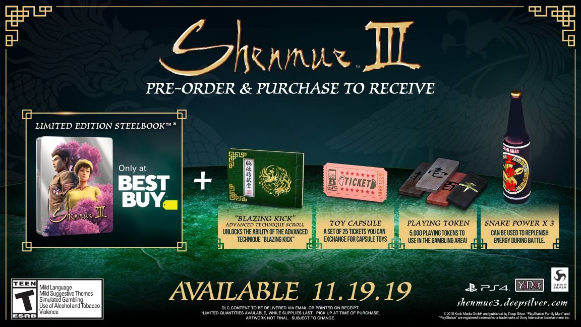 Shenmue 3 steelbook Best Buy preorder bonus