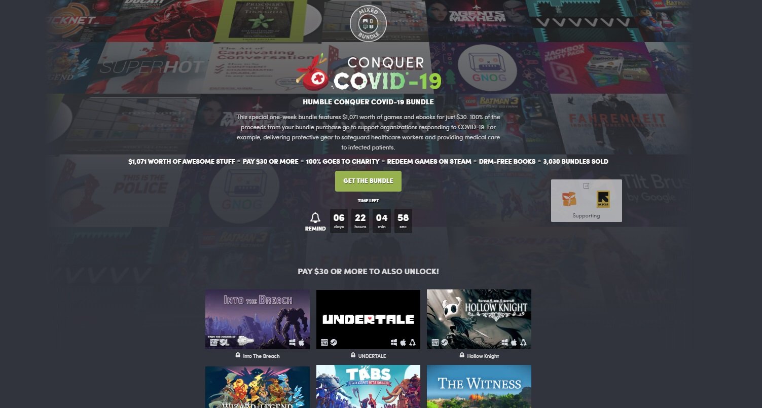 Humble Bundle unveils massive Conquer Covid-19 bundle