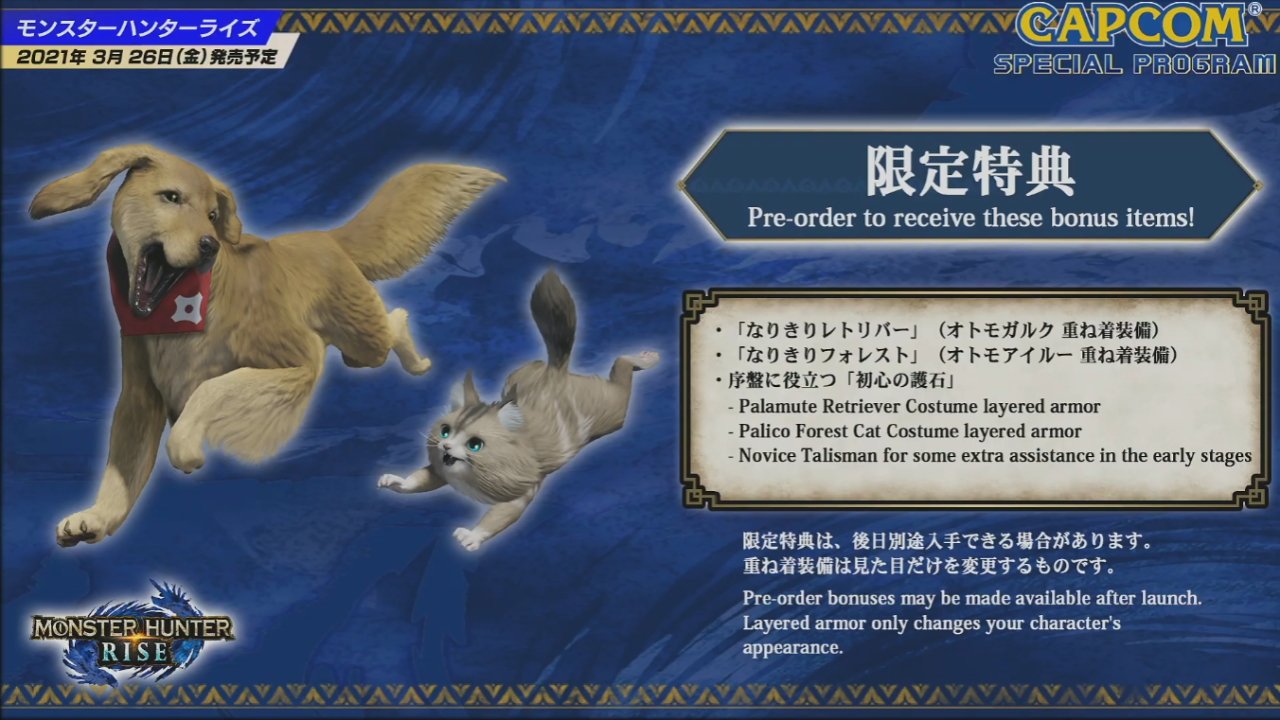 monster hunter rise pre order bonus