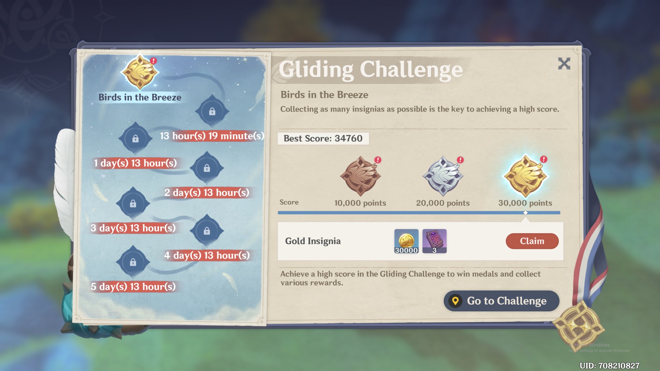 Genshin Impact gliding challenge rewards