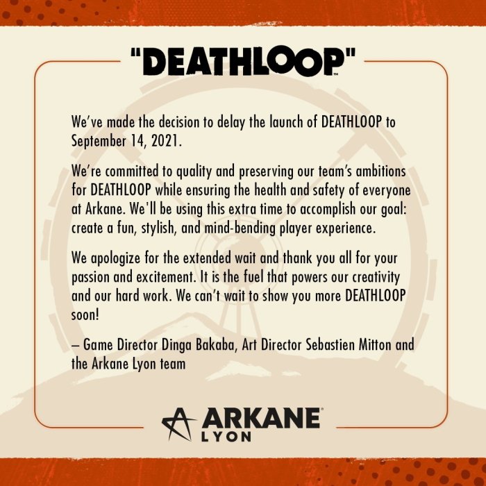 Deathloop release date delayed september