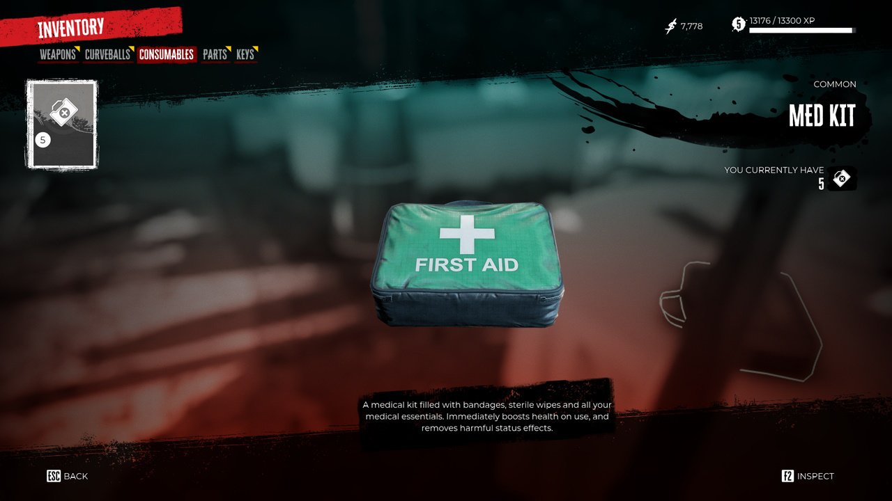 Dead island 2 how to heal guide - the medkit viewed in the game's inventory