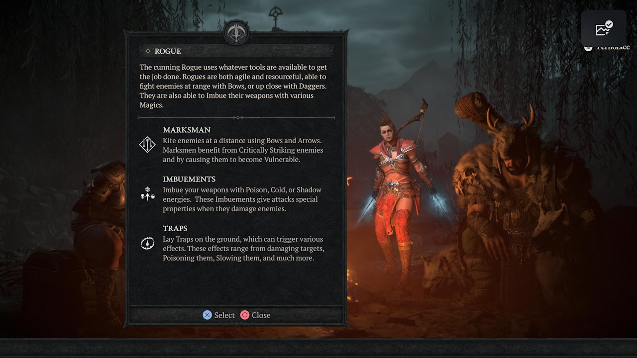 Diablo 4 which class to choose rogue - the class select screen with information on the Rogue