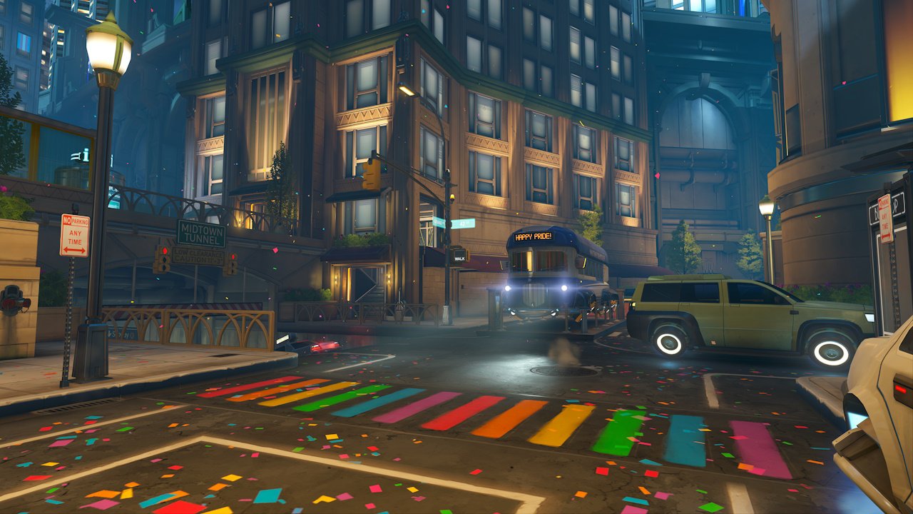 video games pride month overwatch 2 - the new midtown map with pride decorations