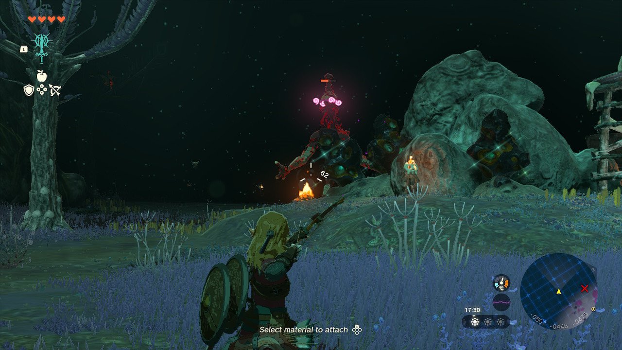 Mildly scary games to play this halloween Zelda tears of the kingdom - link notches an arrow and takes aim at a moblin in a dark underground region